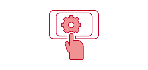  An icon depicts a hand with its index finger pointing to a cogwheel on a screen.